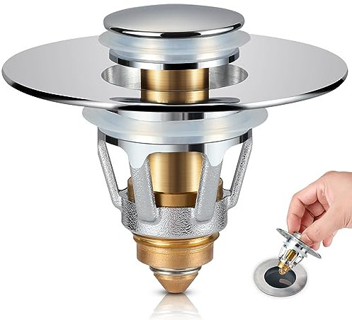 Tgosomt Universal Badezimmer Waschbecken Stopper, 2,8~3,8 cm Waschbecken Pop Up Waschbecken Ablaufsieb Anti-Verstopfung Waschbecken Ablauffilter mit Haarfänger (Silber)