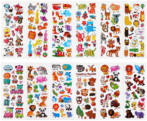 Cobee 3D Puffy Aufkleber für Kinder, 12 Blätter niedliche Tier Kinder Aufkleber Schaumstoff Tier Aufkleber Lehrer Belohnungsaufkleber DIY Dekoration Aufkleber für Jungen Mädchen Basteln Scrapbooking