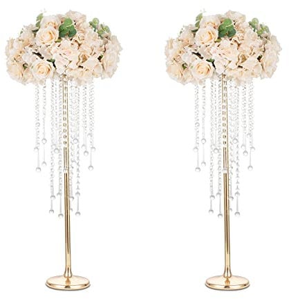 Sziqiq 75cm Alto Vaso Centrotavola per Fiori - 2 Pezzi Centrotavola per Matrimonio in Metallo Dorato per Guinzagli Stradali da Pavimento Per Eventi Battesimo Festa Matrimonio Ricevimento