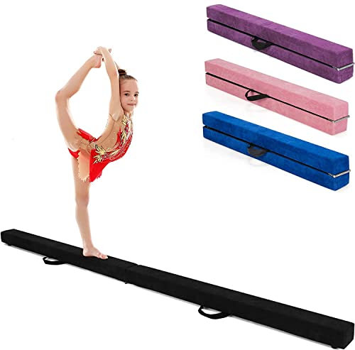 GYMAX Schwebebalken Kinder 210 x 10 x 8 cm, faltbarer Gymnastikbalken, tragbarer Balance Balken mit Tragegriffen, Balance Beam für Kinder, Fitness & Turnen (Schwarz)