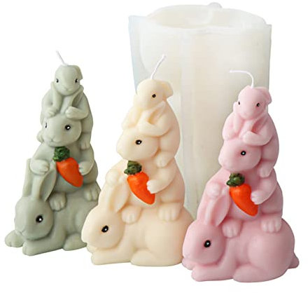 NSXIN Ostern Silikonform 3D Osterhase Kerzenformen DIY Silikon Mousse Kuchenform, Stapeln Gießform Seifenform für Tortendeko, Sojawachs Kerzen, Schokolade, Aromasteinen