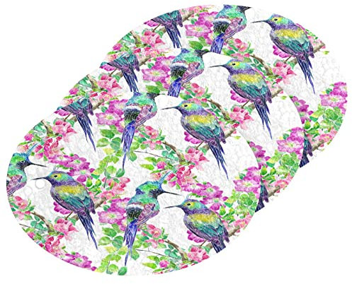 Kcldeci 3 Stück Küchen-Schwamm-Pads, Kolibri, exotische Blumen, Geschirrtuch, Schrubber, Spülschwämme für Haushaltsreinigung, Badezimmer
