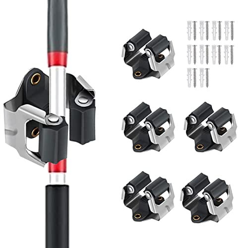 Mokife Colgador Escobas y Fregonas, 5 Piezas Sujeta Escobas Pared Atornillar, Soporte Organizador Metalico para Recogedor y Trapeadores