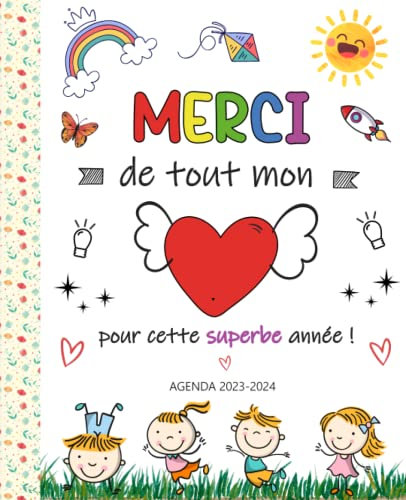 Agenda 2023 2024 Maitresse: Cadeau maitresse d'école fin d'année | grande planificateur semainier et mensuel | 12 mois | d'aout 2023 a juillet 2024 | ... pages | atsem nounou maitresse maitre prof