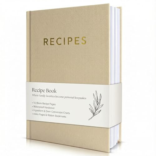 ZICOTO Libro di ricette estetico vuoto con copertina impermeabile, il quaderno perfetto per scrivere le tue ricette - Libro di cucina vuoto semplificato per organizzare le tue ricette