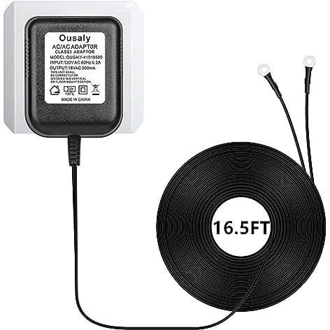 Video doorbell Special Power Transformer,18V500MA doorbell Power Adapter Compatible with Ring, Eufy, Nest, Wyze, Arlo Wireless Video doorbell 18 Volt 500mA AC Plug in Cord,16.5FT Cable Black