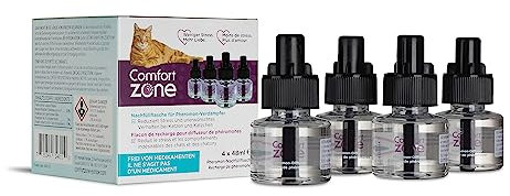 4er-Nachfüllpack im Sparpaket (120 Tage) für Comfort Zone Diffuser, Pheromone für EIN entspanntes Zuhause - reduziert Stress, Markieren, Kratzen und andere problematische Verhaltensweisen.