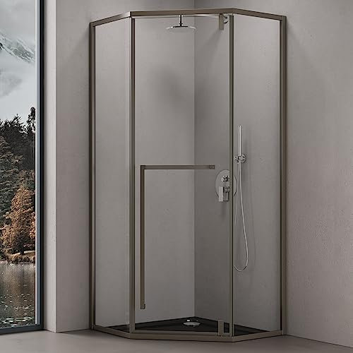 doporro Paroi de Douche Montage Réversible Pentagonale Cabine de Douche en Verre Transparent ESG Nano Anti-calcaire Ravenna68K 100x100x200