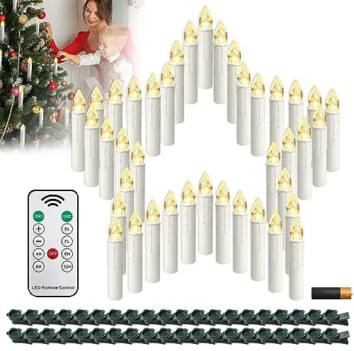 NAIZY LED Kerzen 40er Weihnachtskerzen Kabellos Warmweiß Weihnachtscandle mit timerfunktioner Fernbedienung Weinachten Kerzen IP44 LED Candle mit Clip, für Feste Deko Hochzeit Party, mit Batterie