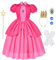 Aomig Prinzessin Peach Kostüm, 6-Teiliges Rosa Peach Kostüm Prinzessinnenkostüm mit Krone, Ohrringen, Handschuhen, Brosche und Zauberstab, Geeignet für Princess Peach Showtime an Halloween(120)