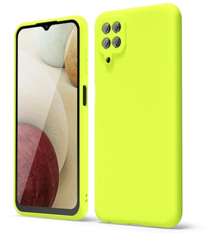 oakxco for Samsung Galaxy A12 Phone Case Silicone, Thin Slim Grip Soft Rubber Gel Protective Phone Case for Women, Matte Plain Bright Color Aesthetic Cute Girly Case with Camera Cover, Neon Green Lime
