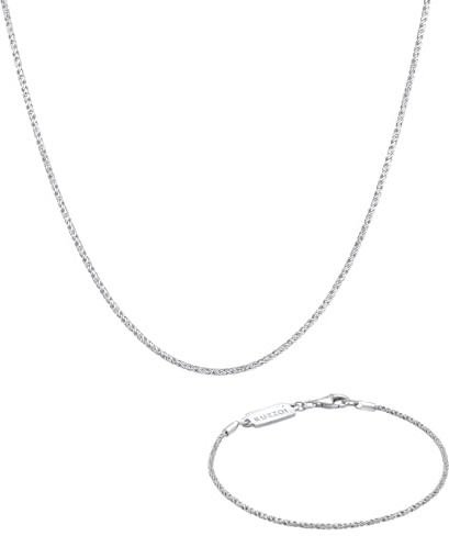 Kuzzoi 925 Silber Herren Halskette inkl. Armband in 925 Sterling Silber Oxidiert Schmuck Set für den Mann Kordelkette (55 cm) Herrenarmband (21 cm)