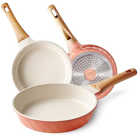 RIOVARM Antiadherente Juego de sartenes Inducción Juego de sartenes con mango resistente al calor Granito Sartén para tortillas sin PFOA Mármol Batería de cocina para varias estufas 20cm 24cm 28cm