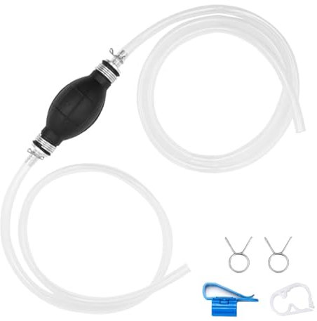 SeptAm Pompe Manuelle Carburant à Main pour Transfert de Liquide, Essence, Diesel - Avec 2 Tuyaux en PVC et Clip de Retenue (Largeur 10MM)