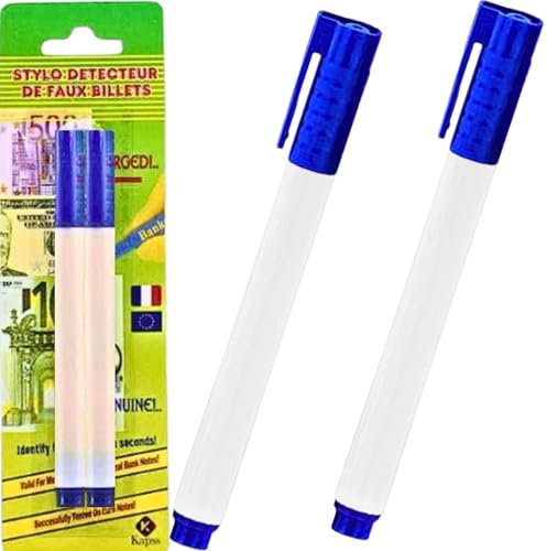 Stylo Faux Billet | LOT DE 2 | Détecteur de faux billets en 2 Secondes | Vérificateur de faux-billets | Testeur espèce véritable | Contrôle de monnaies factices | Feutre transport facile | EUROS $ ..