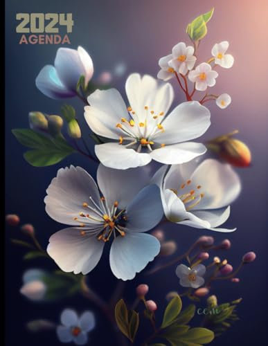 AGENDA 2024: Semainier 2024 couverture fleurs, 1 semaine sur 2 pages,12 mois de Janvier à Décembre, Grand format A4