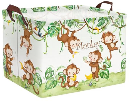 Clastyle Forest Animal Baby Laundry Hamper Green Leaf Clothes Kids Storage Basket Waterproof Boys Girls Toy Box for Nursery Room, Monkey, 40 * 30 * 30 cm
