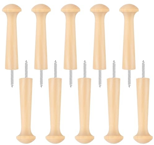 KALIONE 10 Pcs Wooden Shaker Peg Screw-On Wood Hook Shaker Pegs, 3.7inch Wood Hooks Peg Hooks, Unfinished Wood Shaker Pegs for Hanging Clothes Hats Keys Bags Towel, 573326_1_wtzn5ffzr