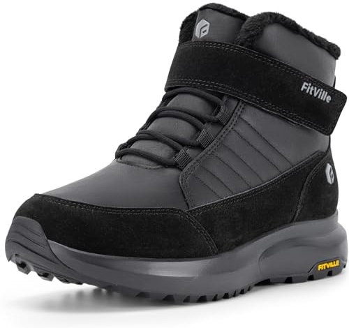 FitVille Mens Winter Boots Extra Wide Fur Lined Snow Boots Non Slip Outdoor Hiking Walking Shoes Water Resistant Ankle Boots 10 UK Wide