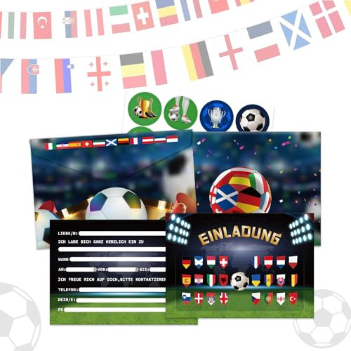 Wentsent 12x Eintrittskarte Fussball Einladungskarten Junge mit Umschlag, Fußball Einladungen kindergeburtstag Partyeinladungen Einladungskarten für Jungen Mädchen Jugendliche Einschulung Party