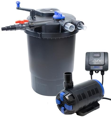 VIALIA Teich Filteranlage, Druckfilter CPF 10000 mit UVC Klärer für Teiche, 10.000L/h Durchfluss, Pumpe CET-8000 inkl. 10m Schlauch und 4 Schlauchklemmen