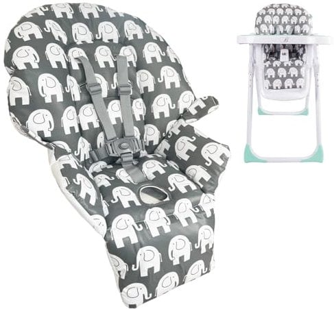 My Babiie MBHC8 Premium Highchair Seat Cover Only with 5-Point Harness - Padded PVC Seat Cover, Easy Clean, Seat Cushion Compatible with My Babiie MBHC8 - Grey Elephants