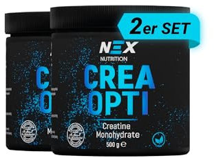 NEX Crea Opti – Hochwertiges Creatine Monohydrate Pulver für Muskelaufbau | Vegan & Geschmacksneutral | 4 Monate Vorrat | Hochlösliches Creatin für Intensives Krafttraining & Fitness-Workouts, 2x 500g