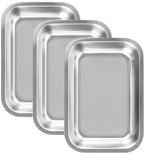 SHUESS 3 Stück Edelstahl Backblech Set 32x22x7cm – Auflaufform groß rechteckig tief – Spülmaschinenfestes Backblech Edelstahl für Lasagne Brownies Aufläufe