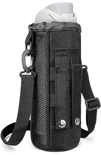 Linkidea Drawstring Molle Water Bottle Carrier with Strap Compatible with Owala FreeSip 32/40oz, Nalgene Sustain Wide Mouth 48oz, Waterbottle Sling Bag Holder with Shoulder Strap, Black