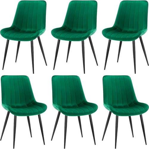 LEWE Esszimmerstühle, Stühle 6er Set, Samtstuhl Holland, Küchenstuhl, Komfort, Stabil, Einfach und Bequem, hautfreundlich, mit dickem Schaumstoff gepolstert - [Grün]