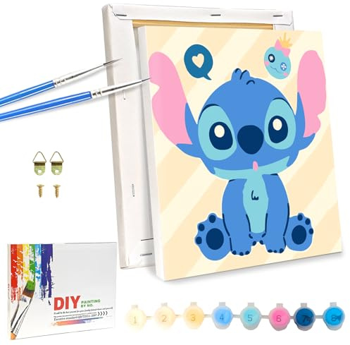 Lixkuokuo Malen Nach Zahlen mit Holzrahmen für Kinder ab 6 Jahre und Junior Erwachsene Anfänger, 18x24cm Cartoon Painting mit Leinwand Pinseln Acrylfarben, Kleine DIY Gemälde Kit für Jungen Mädchen