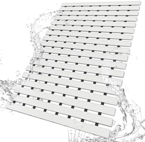 DEXI Duschmatte rutschfest 61 x 90 cm, Antirutschmatte Badewannenmatte mit Abflusslöchern, Leicht Trocknend, Waschbar Duschmatten für Badewanne, Weiß