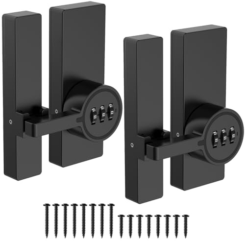 BiceNoning Password 180 Degree Barn Door Latch, Keyless Adhesive Flip Latch, 3-Digit Combination Sliding Door Lock with Glue and Screws for Cabinet, Gate, Shed, Bedroom, Closet (Black-2PCS)