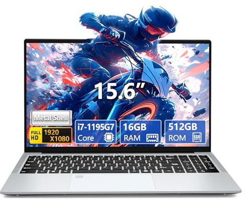 Ekonavi Ordenador Portátil de 15,6 Pulgadas, procesador Core i7-1195G7, 16 GB de RAM, SSD de 512 GB, Pantalla de 1920 x 1080 de Metal PC Portatil, USB 3.0, HDMI, Bluetooth 5.0, Wi-Fi, Tipo C Laptop