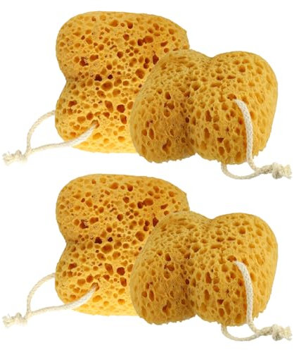 Landrain 4 Stück Badeschwamm Duschschwamm Ultraweich, 13 cm Peeling Badeschwämme Körper Reichhaltiger Schaum, Wabenschwamm Dusch Schwamm für Frauen Männer