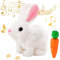TBLMPNE Kaninchen Spielzeug Ostergeschenke Kinder, Interaktives Hüpfendes Kaninchen Ostern Plüsch Gefüllte Kaninchen Spielzeug Können Gehen und Sprechen, Ostern Geburtstagsgeschenk (B#-Weiß)