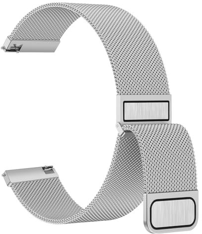 Amzpas Edelstahl Mesh Uhrenarmband 22mm 20mm Metall Ersatz Armband Magnetverschluss Smartwatch Schnellverschluss Watch Uhren Ersatzband für Damen Herren(22mm,Silber)