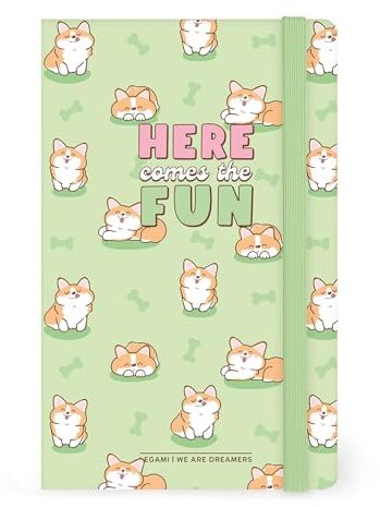 LEGAMI - Notizbuch mit linierten Medium, Corgi, 164 Seiten, Endtasche, letzte 24 Seiten herausnehmbar, elastischer Verschluss, abgerundete Ecken, FSCzertifiziertes Papier, 13x21 cm