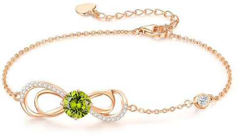 CDE Armband Damen Infinity Herz Geburtsstein Armkette Damen Ziconia Unendlichkeit Armbänder Verstellbare Schmuck Muttertag Geburtstag Weihnachten Valentinstag Geschenke für Frauen (Rosegold-08)