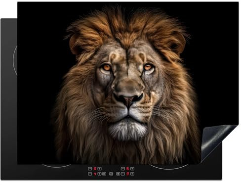 KitchenYeah© Protege Couvre Plaque De Cuisson Décoration Cuisine Tapis | 70x52 cm - Protection Protecteur Induction Lion - Portrait - Animaux - Noir