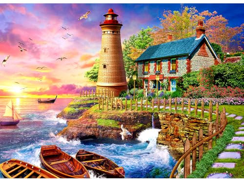 Puzzle 1000 Teile,Puzzle Erwachsene, EIN Herausforderndes Rätsel,Puzzlespiele für Die Ganze Familie,Geschenke für Frauen,Geschenke für Männer,Thema:Leuchtturm am Meer