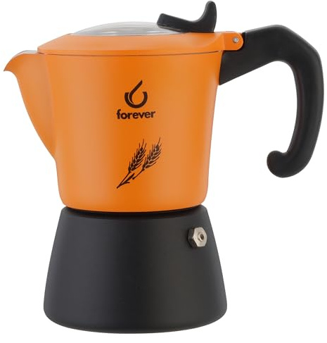 FOREVER Caffettiera Moka Induzione 2 Tazze, Miss Orzi Induction, Caffettiera per Bevande Decaffeinate, Caffetiera per Casa & Viaggio, Tazze di Caffè, inclusa Guarnizione in Silicone & Microfiltro