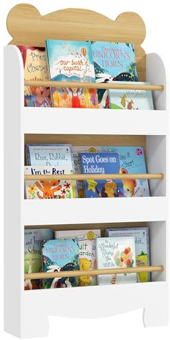 AIYAPLAY Bücherregal für Kinder Kinderregal mit 3 Ablagen Aufbewahrungsregal aus Holz Spielzeugregal für Spielzeug Bücher Standregal Kinderzimmerregal für Kinderzimmer Spielzimmer 55x15x110cm Weiß