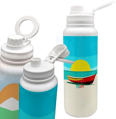 Generico Borraccia Termica 1 Litro mare montagna tracking con possibilità di persolizzazione, Acciaio Inox, Porta Smartphone Magnetico, Design Paesaggi Naturali TUART