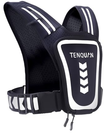 TENQUAN Reflektierende Laufweste mit wasserdichter Handytasche | Laufweste mit Wasserdichter Handytasche Verstellbare für Damen & Herren zum Laufen, Joggen, Radfahren, Wandern, Schwarz