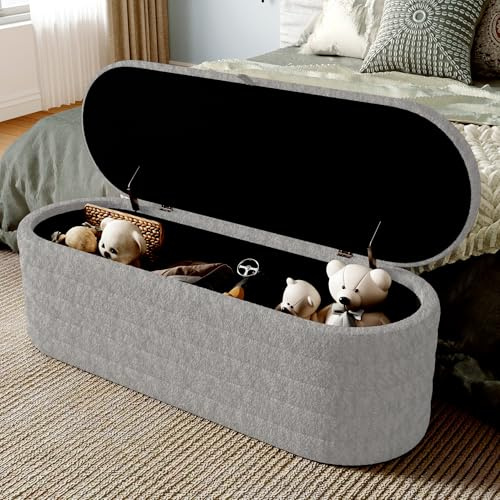 LARFOEK Sitzbank mit Stauraum, Sitzhocker Polsterbank Aufbewahrungsbox bis 80 kg belastbar, Sitztruhe für Wohnzimmer Schlafzimmer Flur, 120 x 40 x 40 cm, Grau
