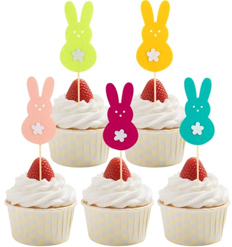 Gleevio Hase Tortendeko Filz, 20 Stück Hase Cupcake Topper, Ostern Kuchen Deko, Ostern Tortendeko Mädchen, Kuchendeko Oster Muffin Deko für Frühling Babyparty Häschenparty