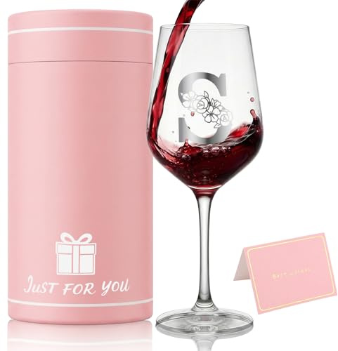 Bliceon Personalised Wine Glass for Women, Personalised Gifts for Women, 16oz Initial Gin Glass Set, Birthday Gifts for Mum Sister Wife, Wedding, Drinking Glasses Wine Gift (S)