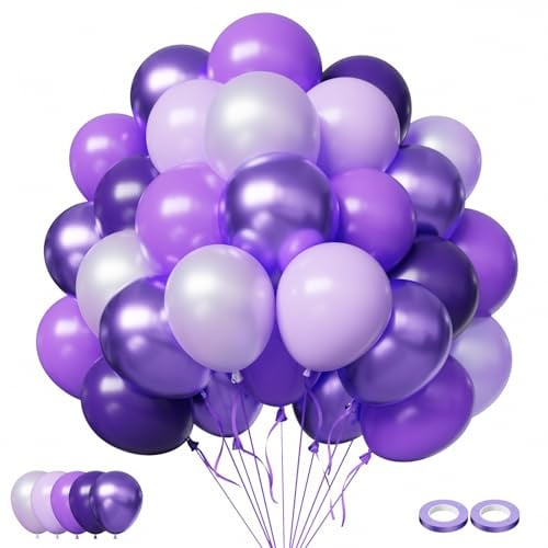 Luftballons Lila Violett FQZYLCH 60 Stück 12 zoll Latex Ballons Pastell Lila Lavendel Flieder Metallic Ballons für Geburtstag Hochzeit Polterabend Muttertag Weinfeste Abschluss Partybus Deko