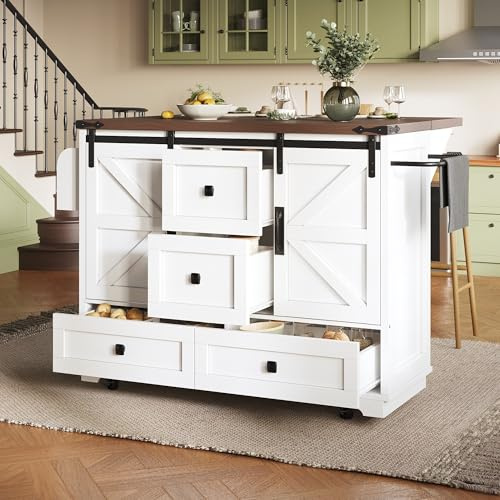 Lahoomu Multifunktionaler Küchenwagen mit Klapptisch; Mobile Kücheninsel, Bar, Sideboard mit Stauraum; Servierwagen Rollbar mit DREI Schubladen und Zwei Schranktüren